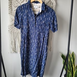 Noa Noa / blue with white midi dress short-sleeved button down.  Size 38